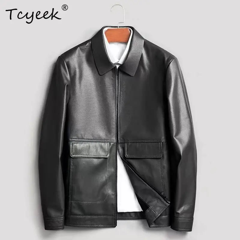 Blouson homme en cuir de vachette à rabats – CLEVI Paris