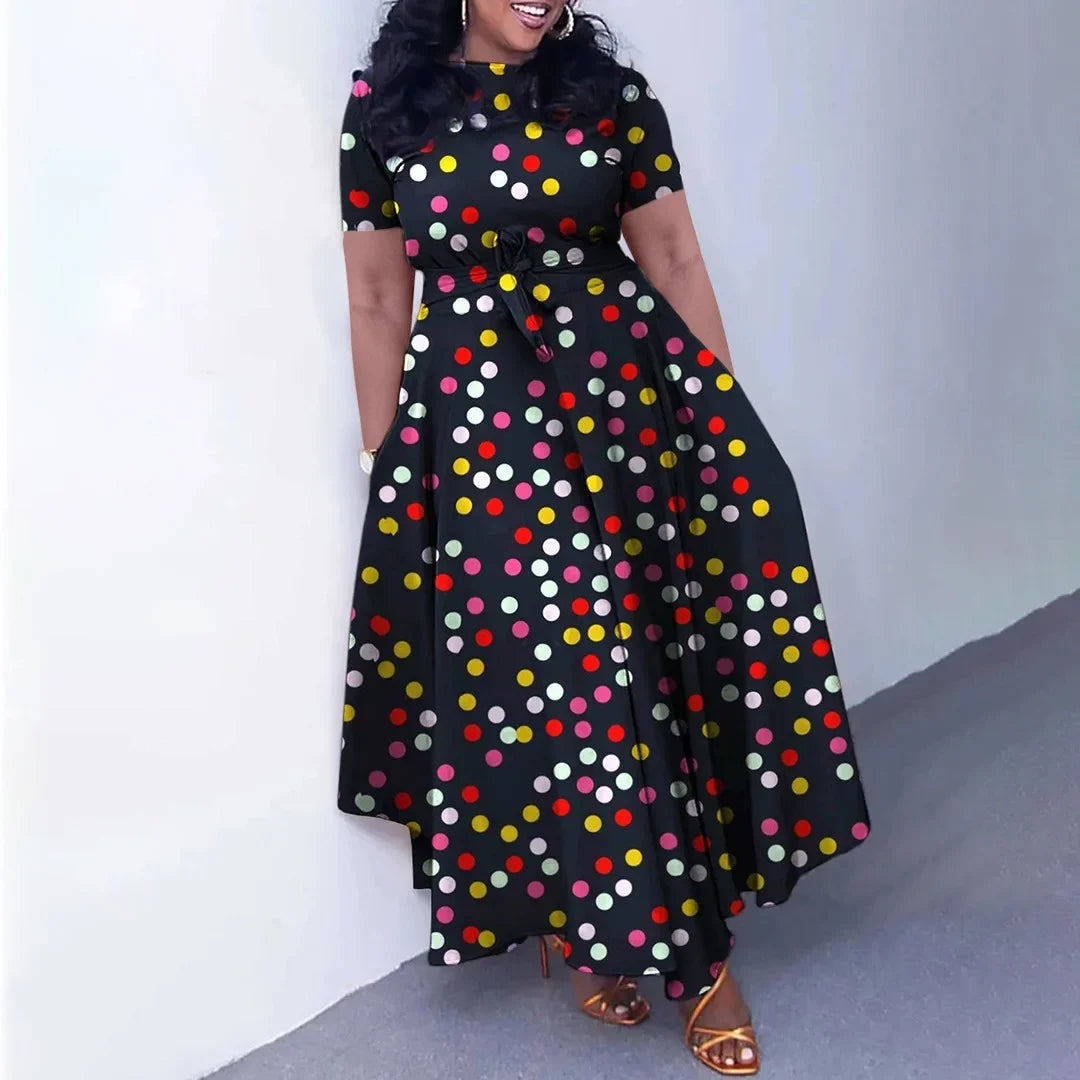 Robe Femme Grande Taille Dentelle Col Rond Manches Courtes Longueur Cheville Casual – CLEVI Paris