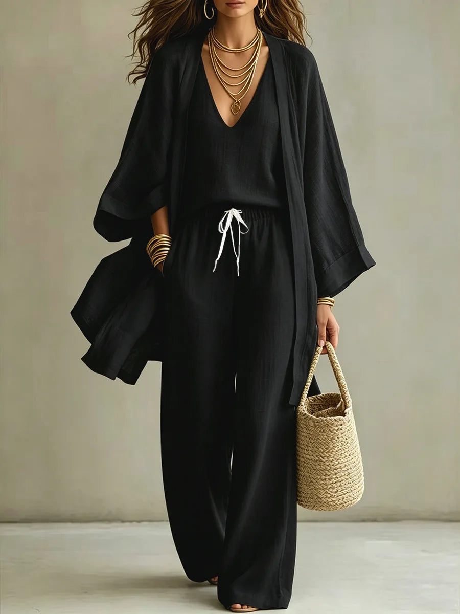 Ensemble femme 3 pièces kimono et pantalon – CLEVI Paris