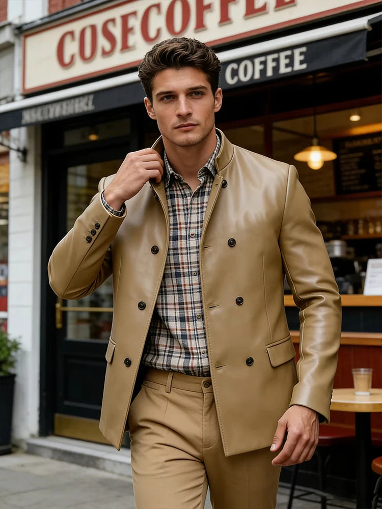 Blazer homme en similicuir, col montant – CLEVI Paris