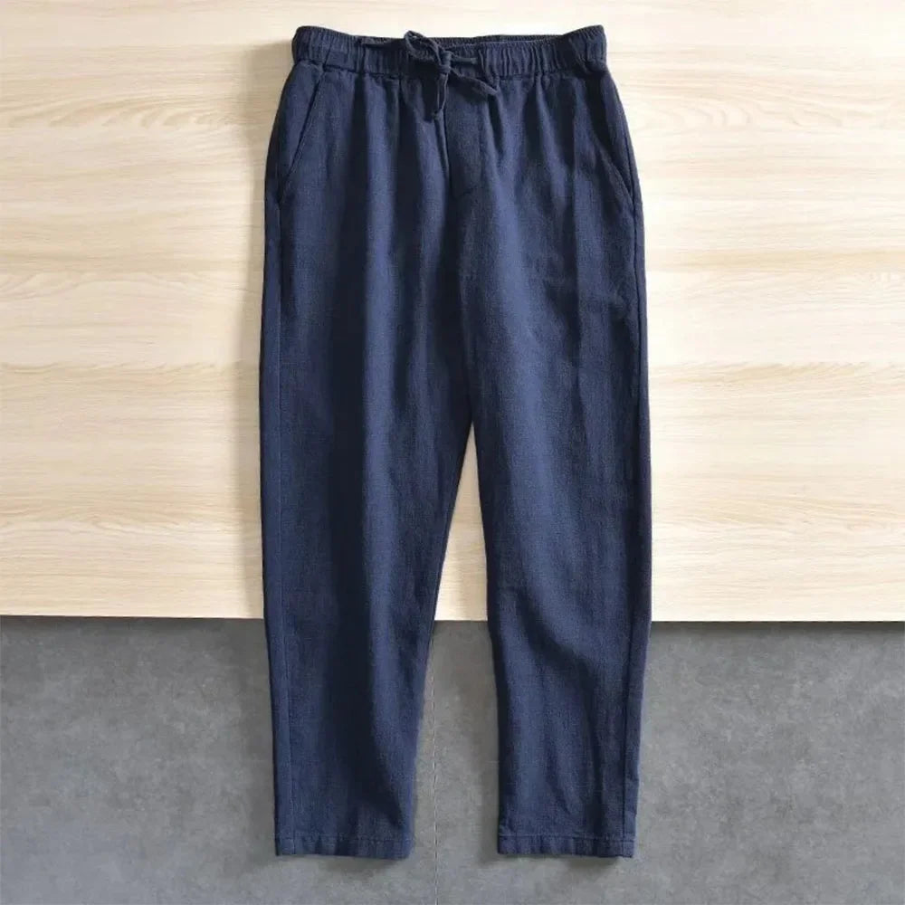 Pantalon Homme Lin Coton Jambe Droite Taille Élastique Cordon Léger Respirant Casual Été Multi-Couleurs – CLEVI Paris