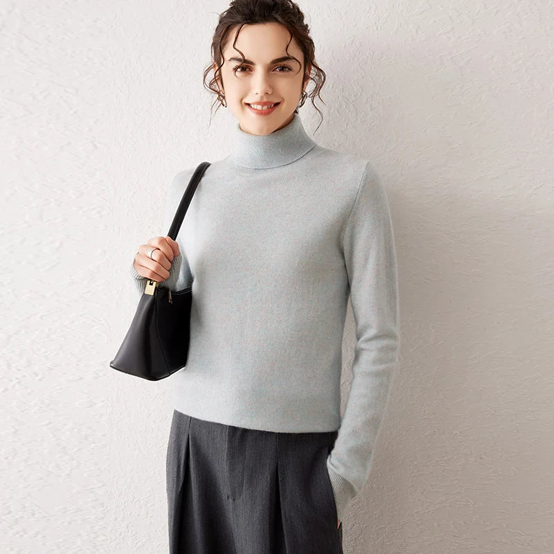 Pull femme en cachemire à col roulé – CLEVI Paris