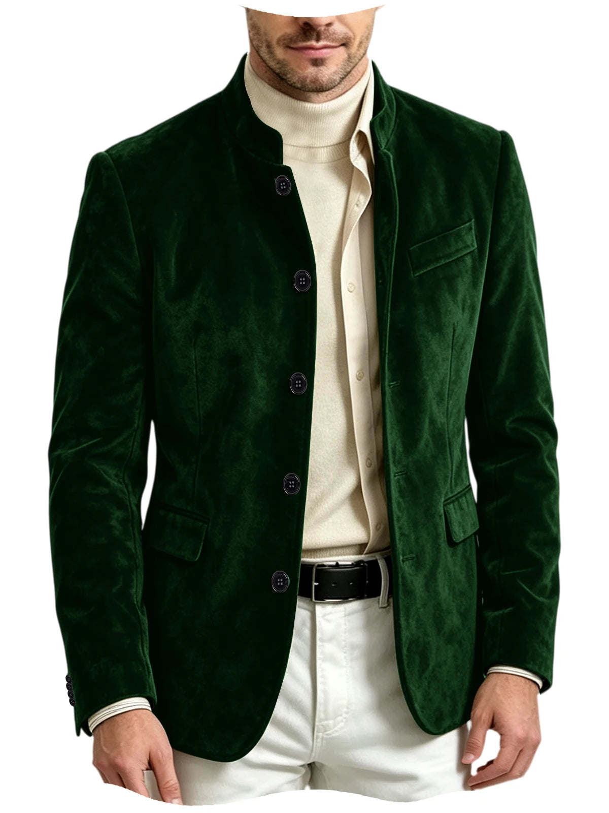 Blazer homme en velours à col montant – CLEVI Paris
