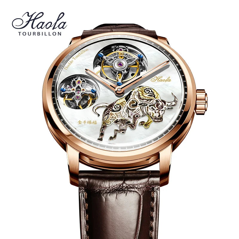Montre Homme Double Tourbillon Volant HAOFA 005 – CAL.3H80 Verre Saphir Bracelet Crocodile Édition Limitée – CLEVI Paris