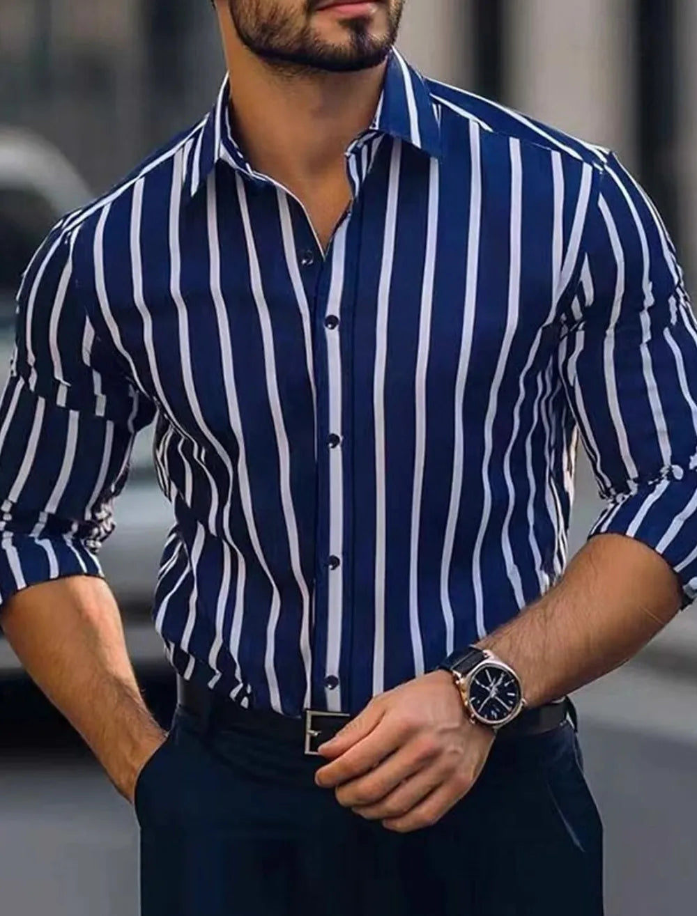Chemise homme business rayée en soie – CLEVI Paris