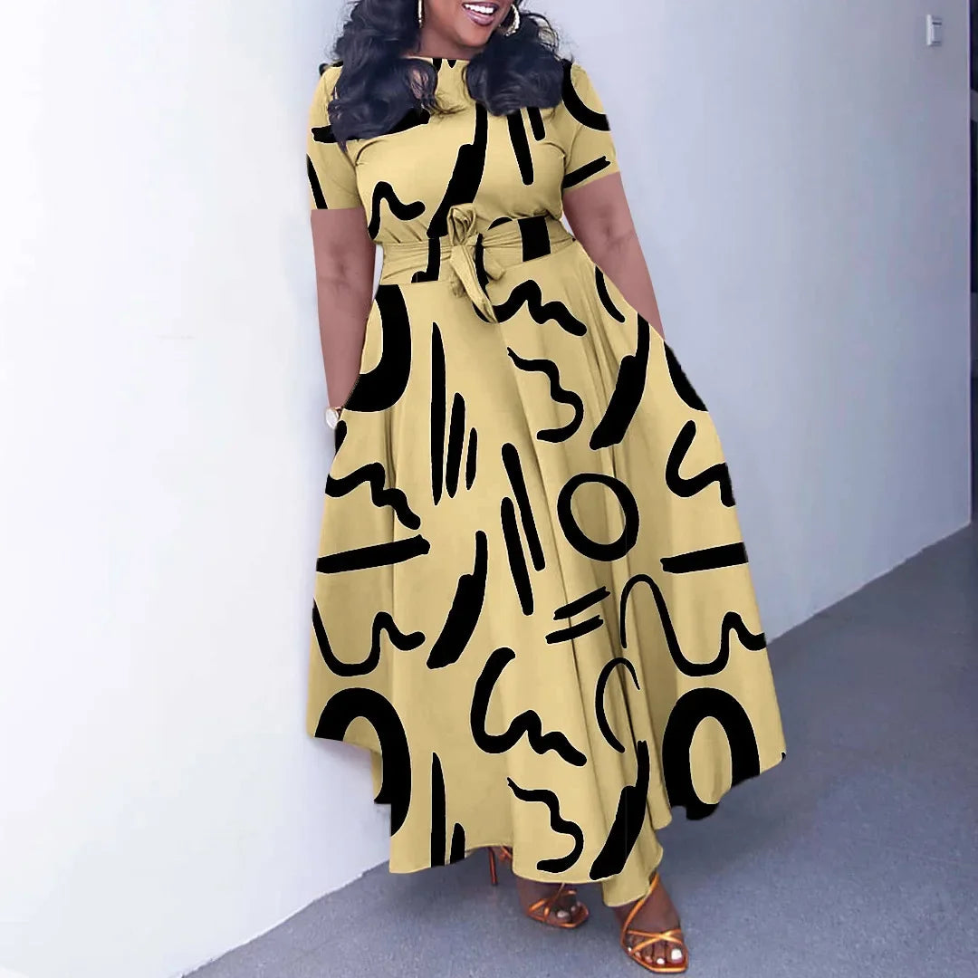 Robe Femme Grande Taille Dentelle Col Rond Manches Courtes Longueur Cheville Casual – CLEVI Paris