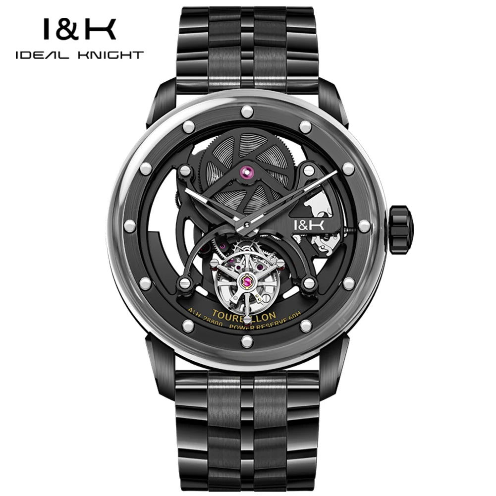 Montre Homme Mécanique Automatique Tourbillon Squelette Acier Inoxydable Verre Saphir Étanche – CLEVI Paris