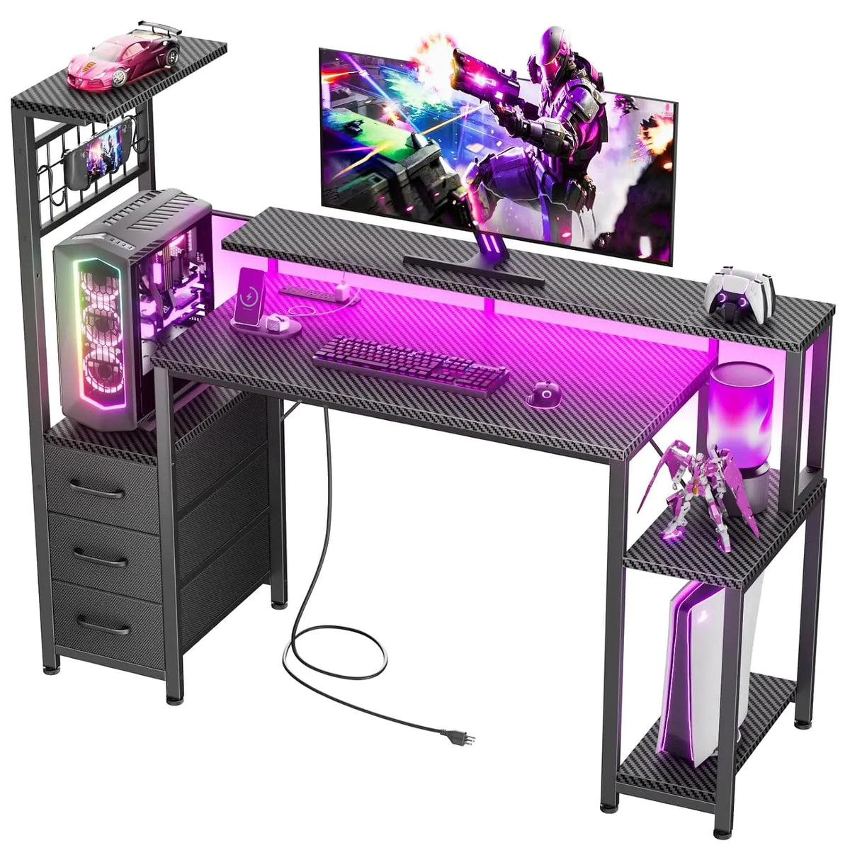Bureau gaming 48 pouces LED et rangements – CLEVI Paris