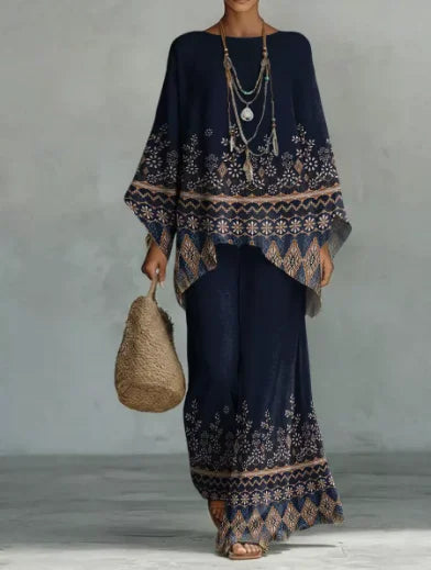 Ensemble femme bohème imprimé haut et pantalon – CLEVI Paris