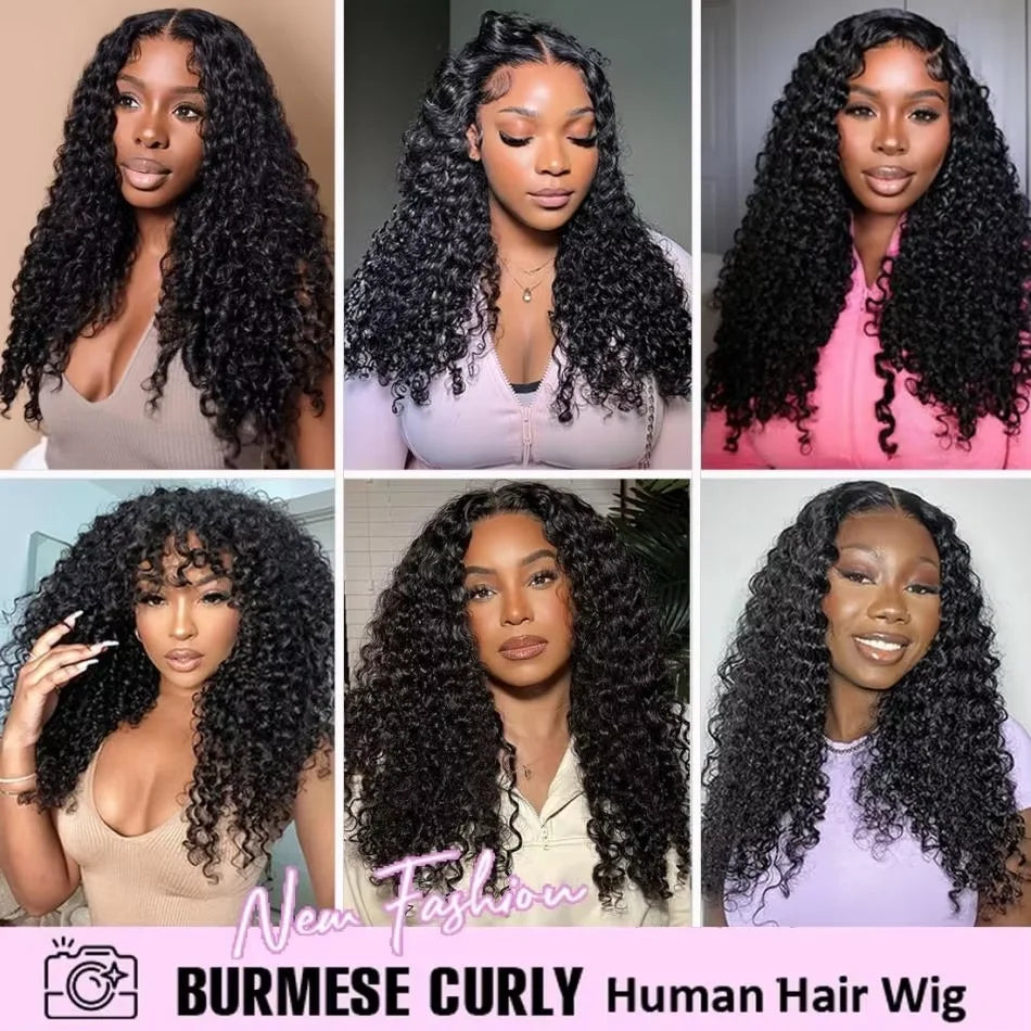 Perruque Lace Frontal Cheveux Humains Curly Burmese HD Transparent 7x6 13x4 13x6 Densité 200-220% 18-46 Pouces – CLEVI Paris