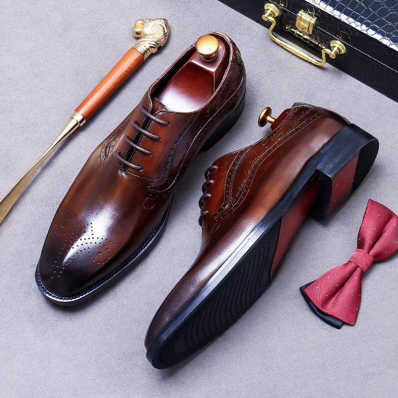 Oxford Cuir de Vache Sculpté Style Britannique Homme Imperméable Rehaussant Mariage Bureau – CLEVI Paris