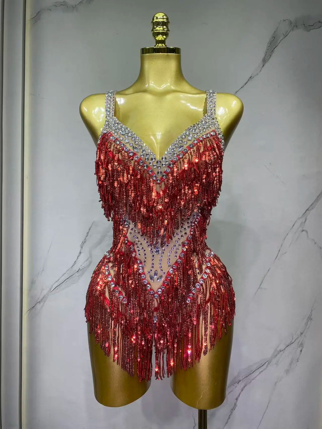 Combinaison de scène à franges et strass – CLEVI Paris