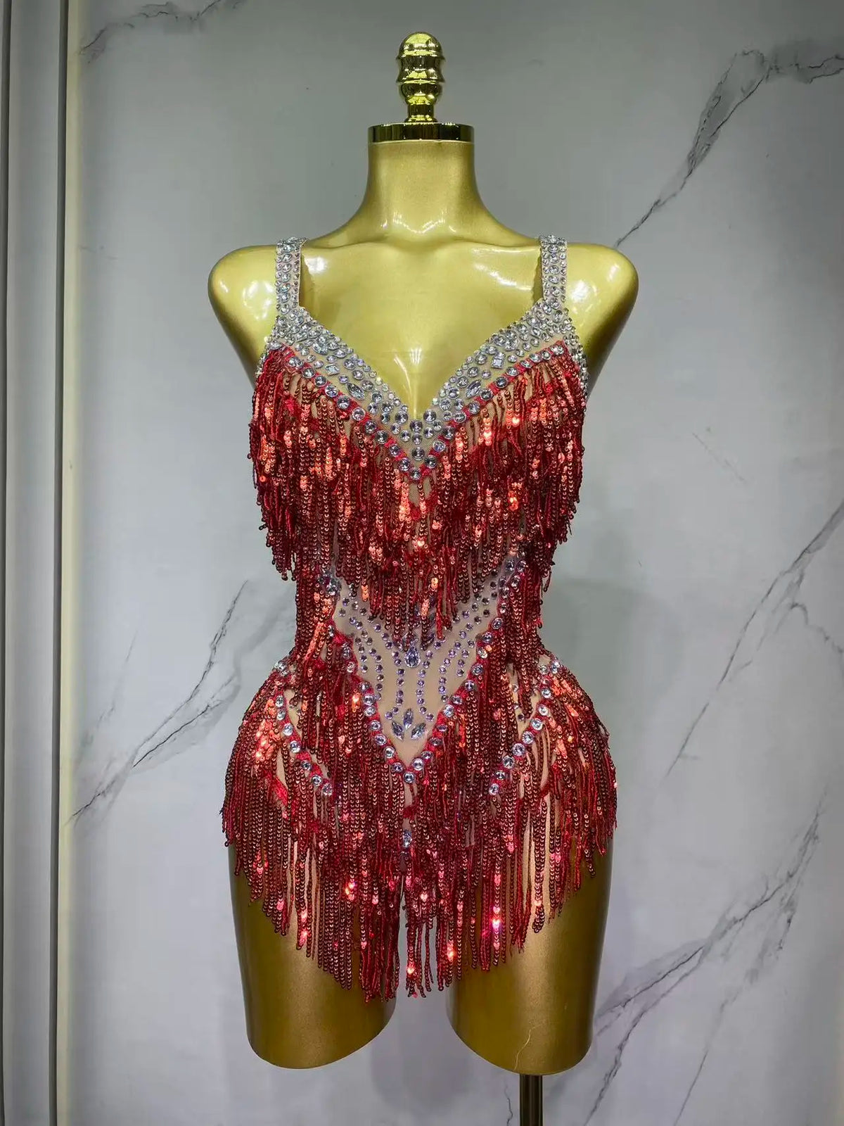Combinaison de scène à franges et strass – CLEVI Paris