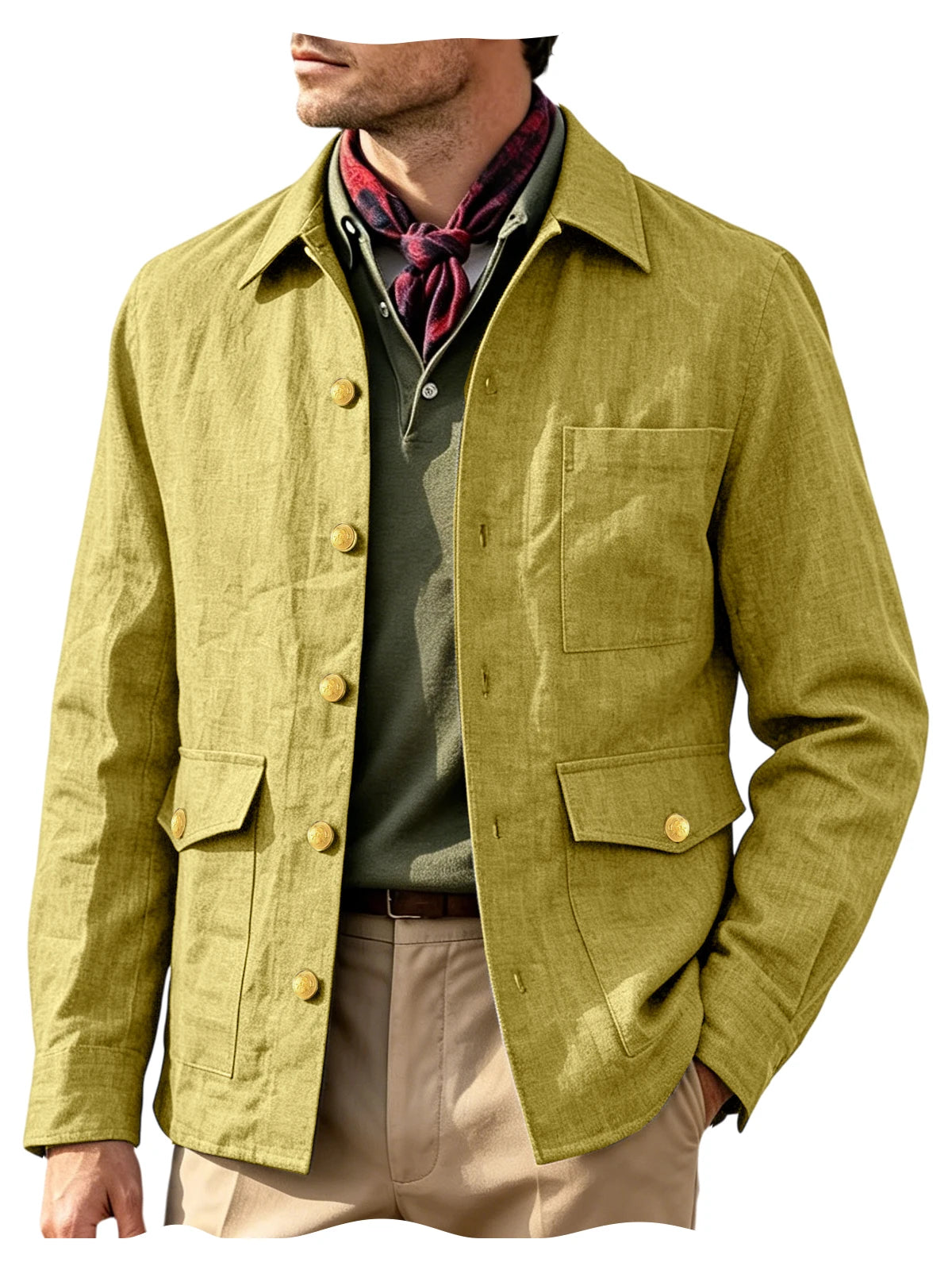 Veste homme en lin mélangé à boutons dorés – CLEVI Paris