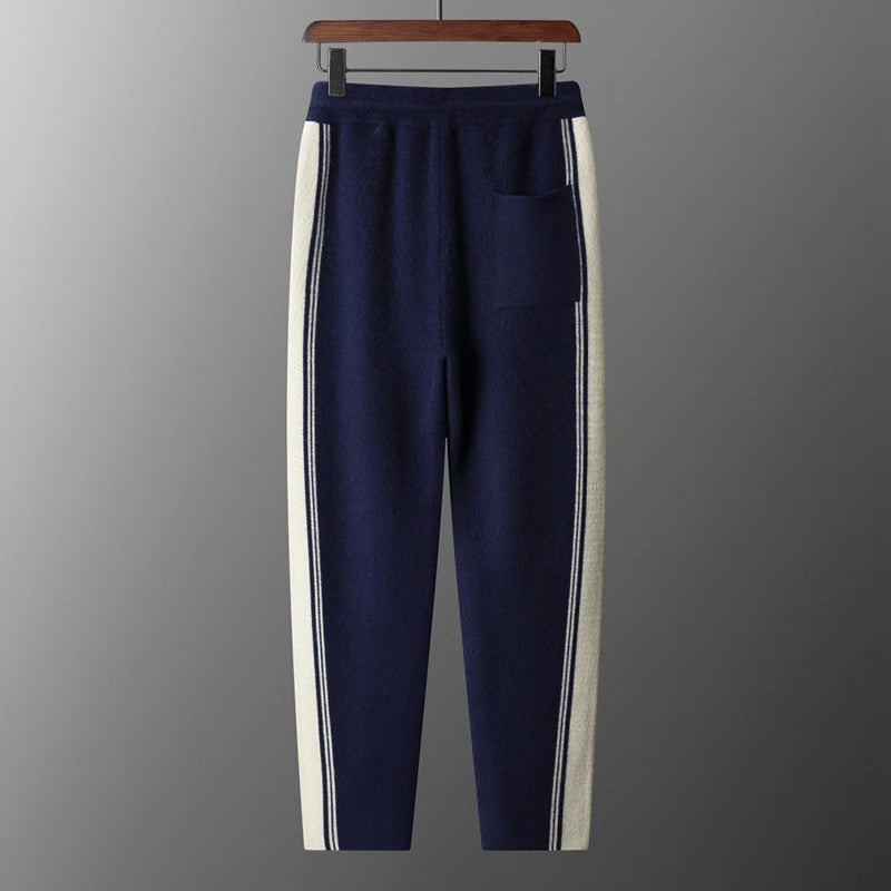 Pantalon Jogging Homme 100% Laine Mérinos MVLYFLRT – Jambe Droite Bicolore Taille Élastique – 4 Coloris, S à XXL – CLEVI Paris