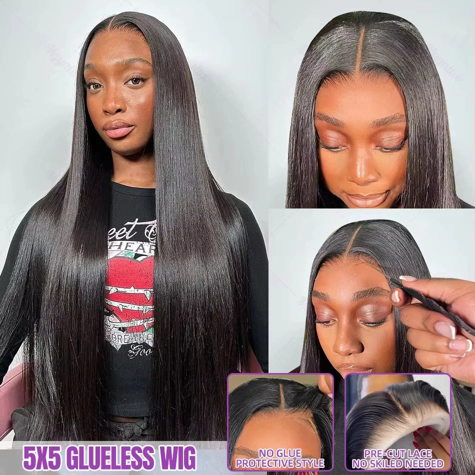 Perruque Glueless Bone Straight Cheveux Humains Brésiliens Remy – Fermeture 4x4 / 5x5 Sans Colle – CLEVI Paris