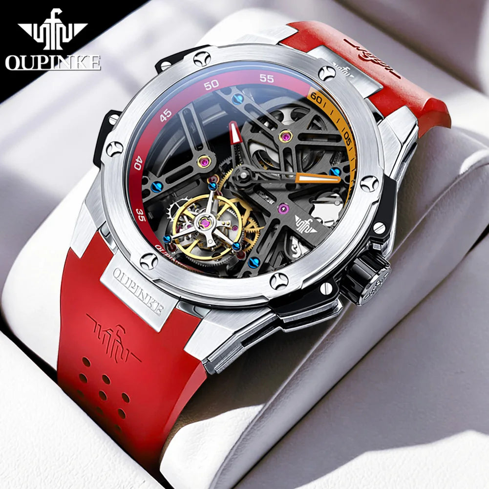 OUPINKE 8003 Montre Homme Tourbillon Automatique Saphir Silicone Bicolore 5ATM – CLEVI Paris