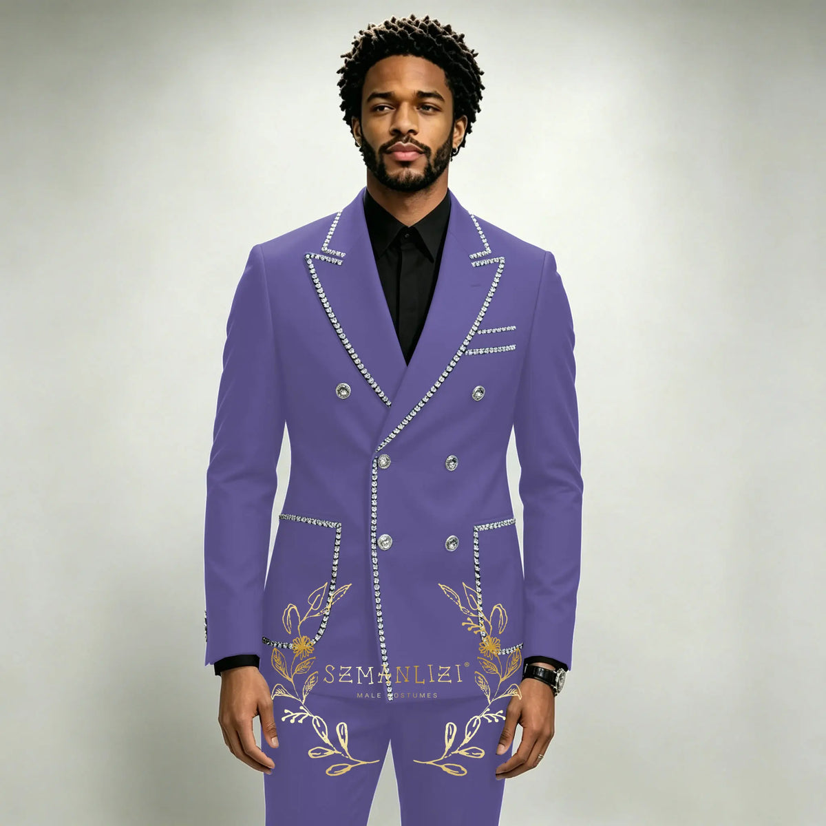 Costume Homme 2 Pièces Smoking Luxe Bleu Royal Cristaux Revers Pointu Double Boutonnage Mariage XS-6XL – CLEVI Paris