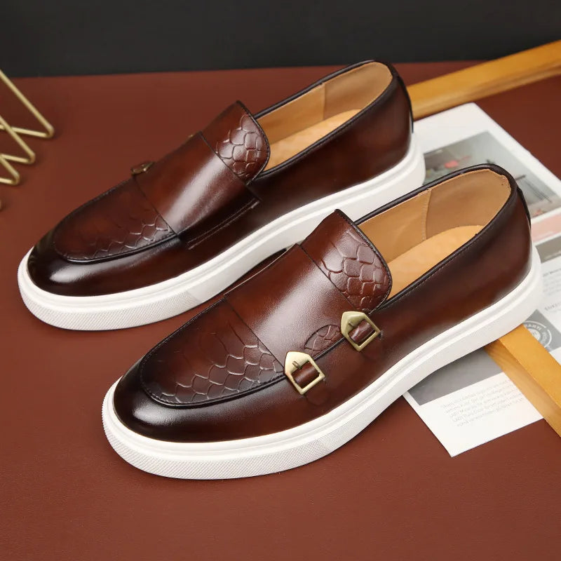 Mocassins Homme Style Britannique | Cuir Grain Serpent Slip-On