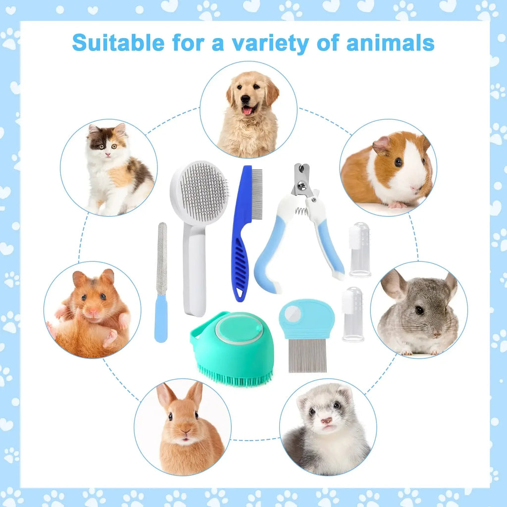 Kit toilettage animaux 8 pièces avec brosse bain – CLEVI Paris