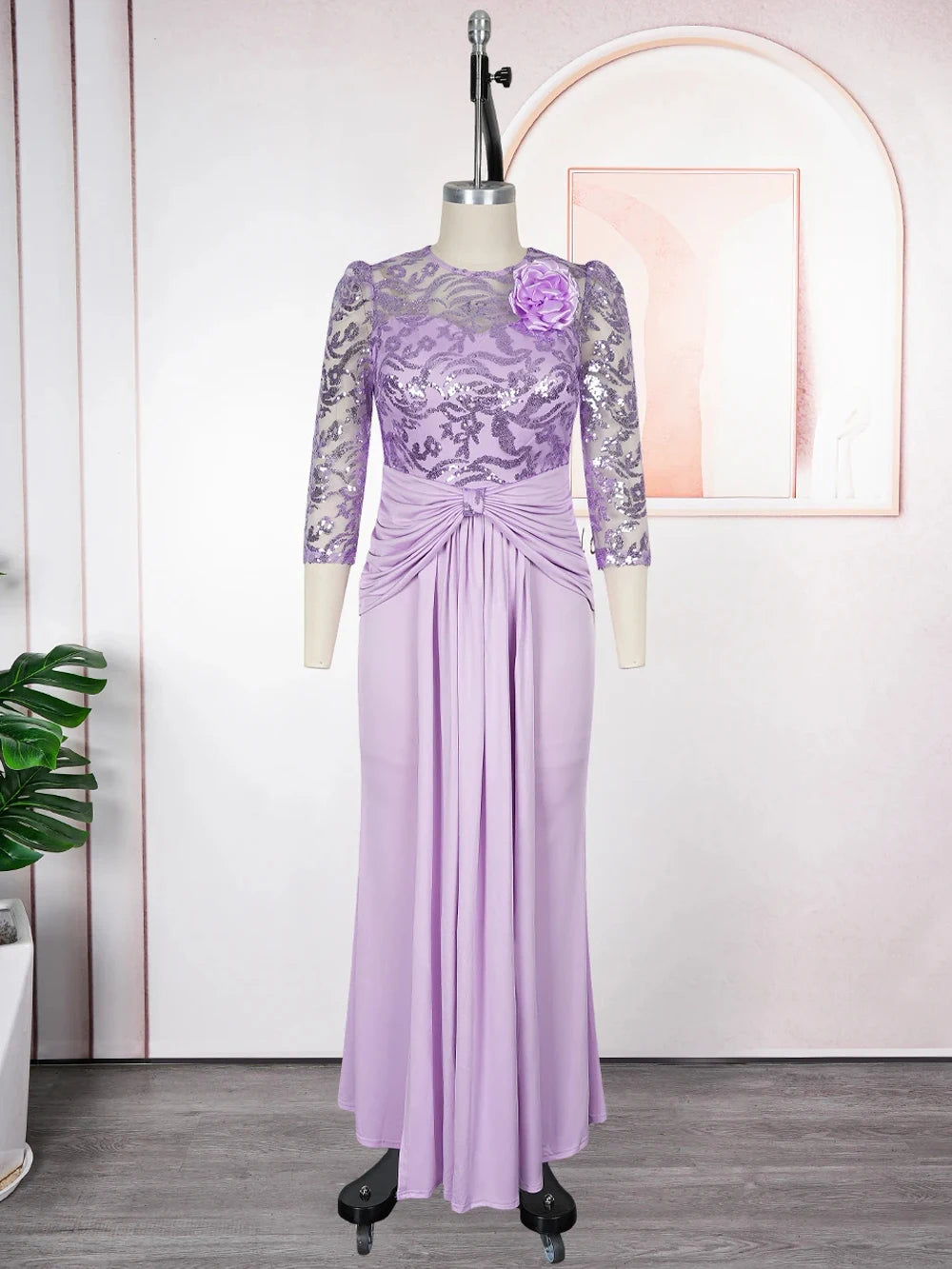 Robe maxi à paillettes manches longues – CLEVI Paris