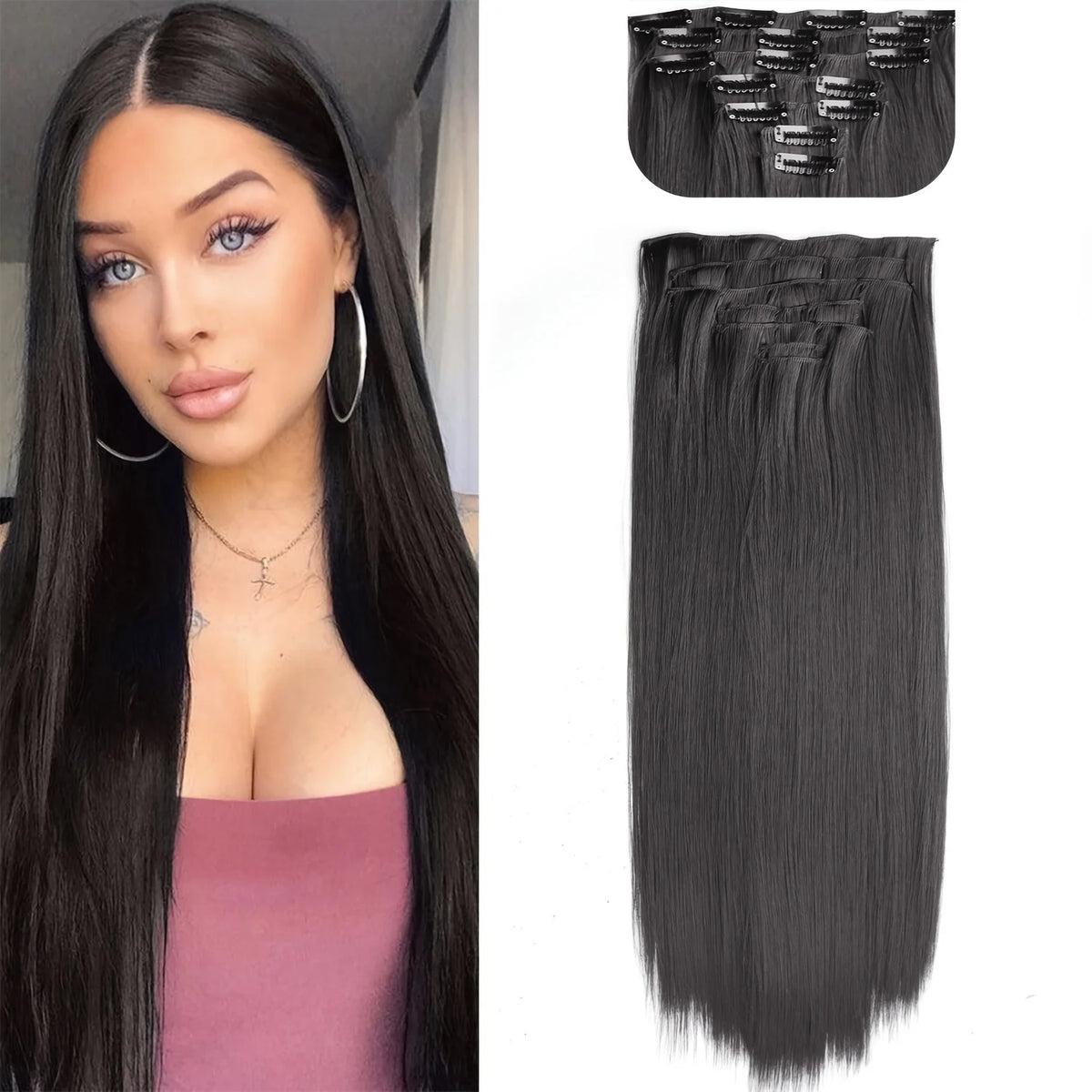 Extensions Cheveux Clips 7 Pcs Synthétique 50 Couleurs – CLEVI Paris