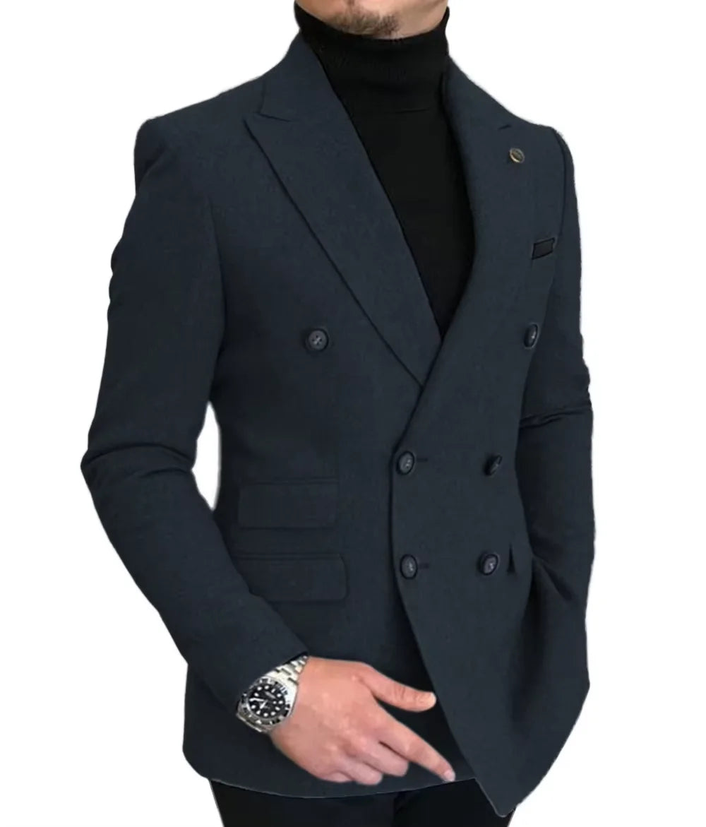 Blazer Croisé Homme en Laine Mélangée Style Tweed – CLEVI Paris
