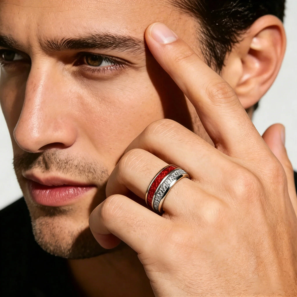 Bague Unisexe Opale Rouge et Météorite – CLEVI Paris