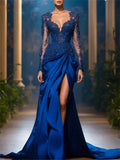 Robe de soirée sirène en satin à fente – CLEVI Paris