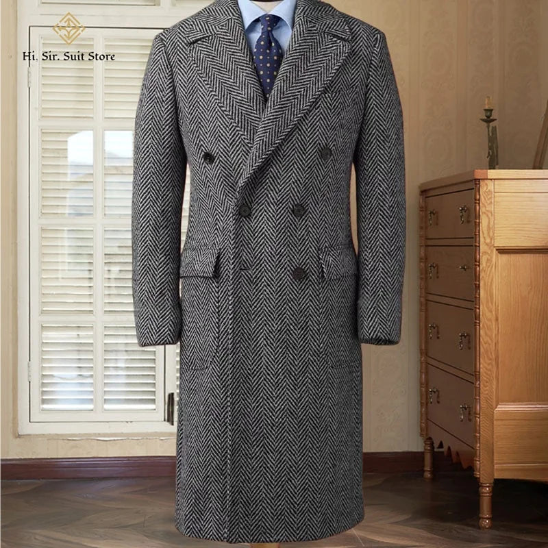 Manteau long homme à chevrons croisé – CLEVI Paris