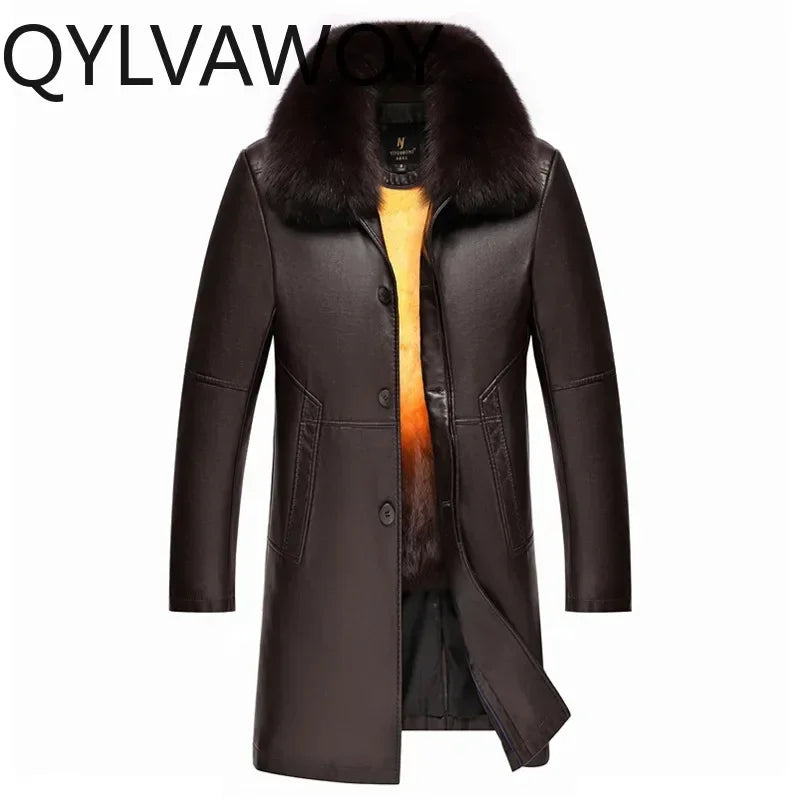 Manteau homme en cuir, vison et col renard – CLEVI Paris