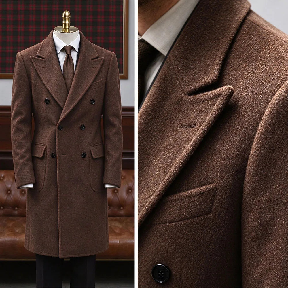 Manteau homme long croisé en laine mélangée – CLEVI Paris