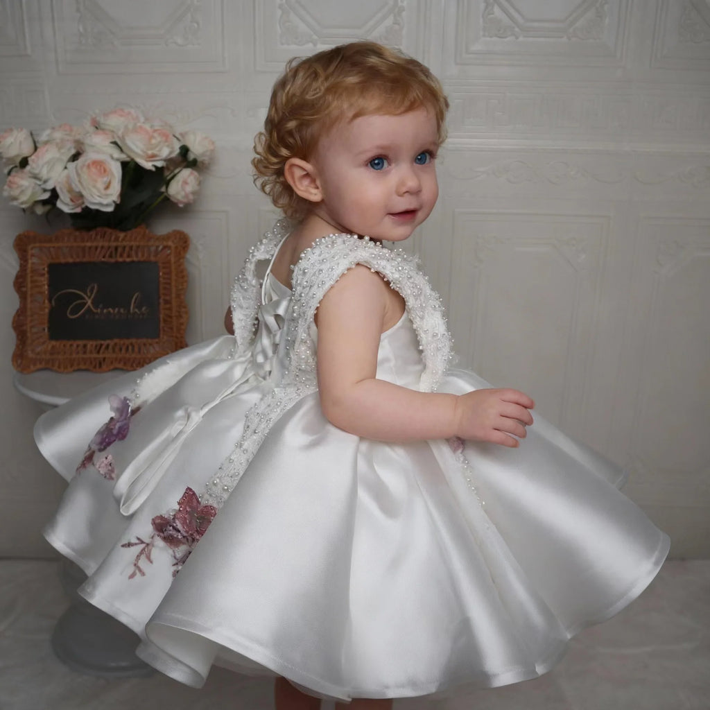 Robe princesse fille blanche brodée – CLEVI Paris