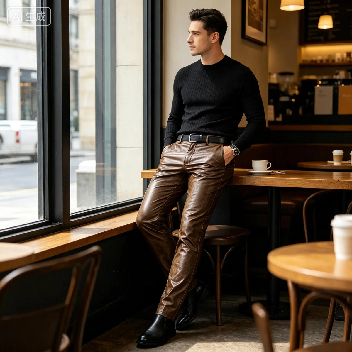 Pantalon Homme Droit Simili Cuir – CLEVI Paris