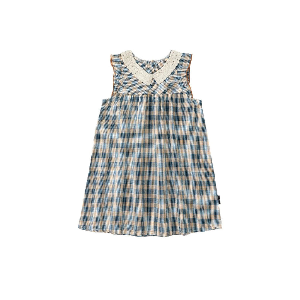 Robe fille bleue à carreaux et col Claudine – CLEVI Paris