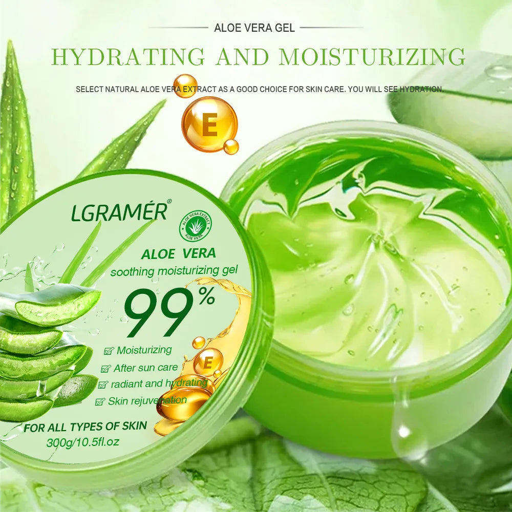 Gel Aloé Vera 99% LGRAMER – Masque Nuit, Hydratant & Resserrant les Pores 300g – CLEVI Paris