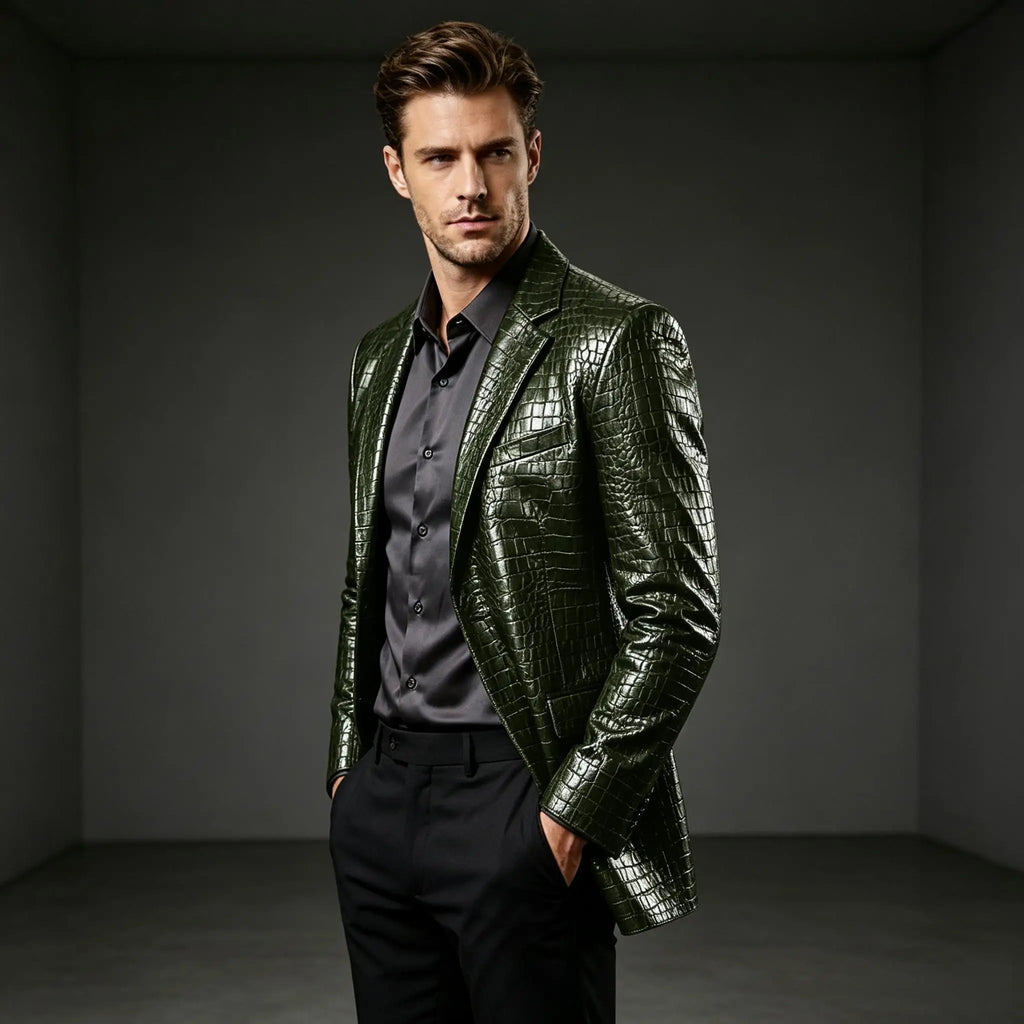 Blazer homme en simili cuir motif crocodile – CLEVI Paris