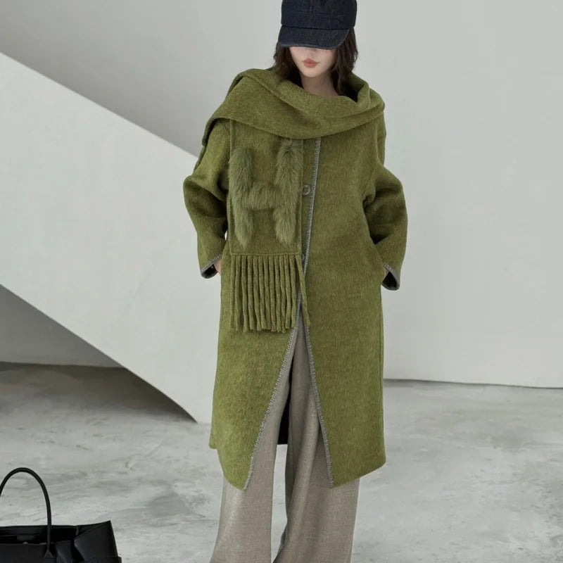 Manteau long en laine à col écharpe femme – CLEVI Paris