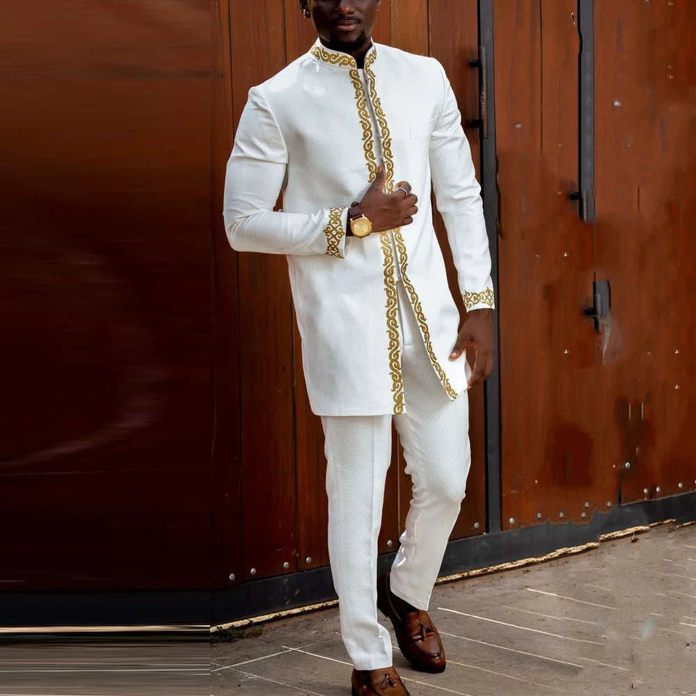 Ensemble 2 Pièces Homme Style Africain Broderie Tuxedo – CLEVI Paris
