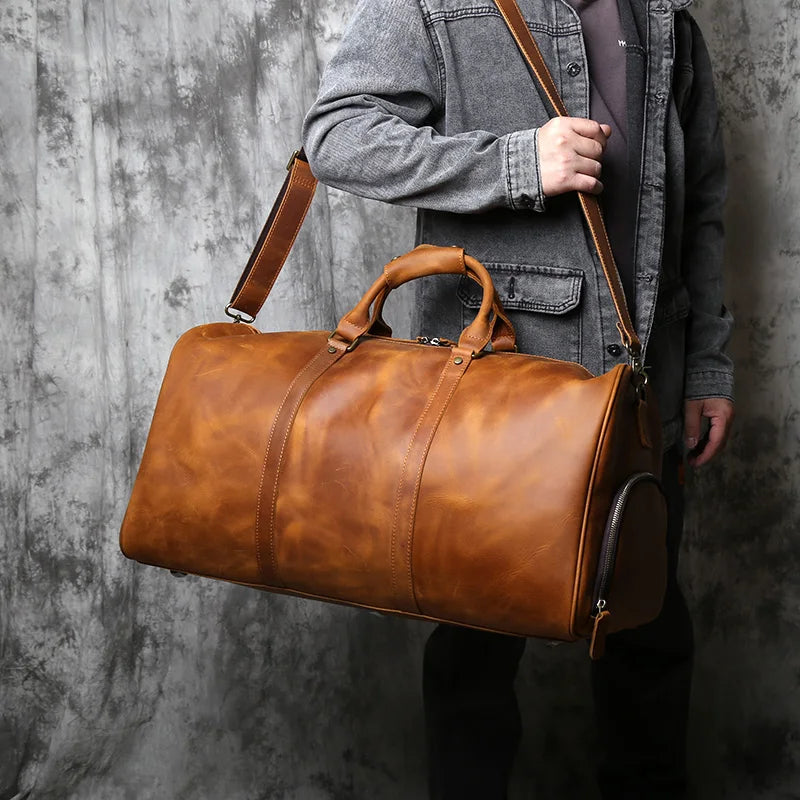 Sac de voyage rétro en cuir NZPJ – CLEVI Paris