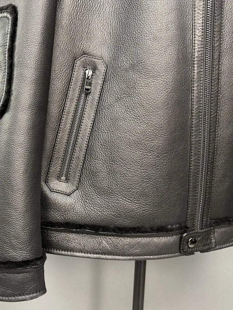 Blouson homme en cuir noir à capuche – CLEVI Paris