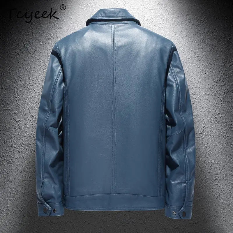 Blouson homme en cuir de vachette à rabats – CLEVI Paris