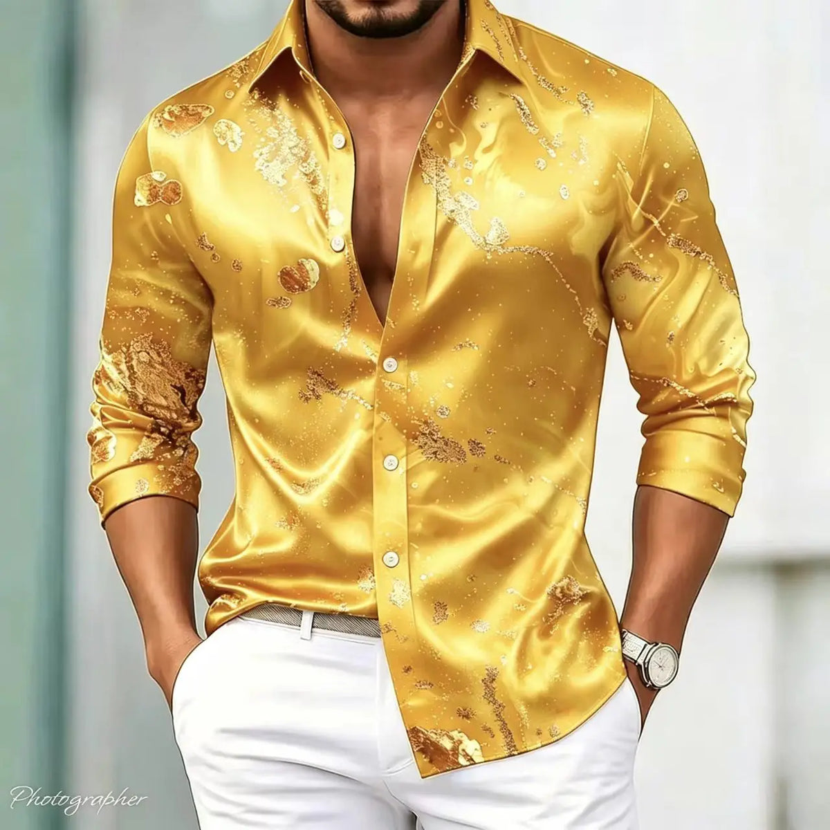 Chemise Homme Satinée à Motif Imprimé – CLEVI Paris