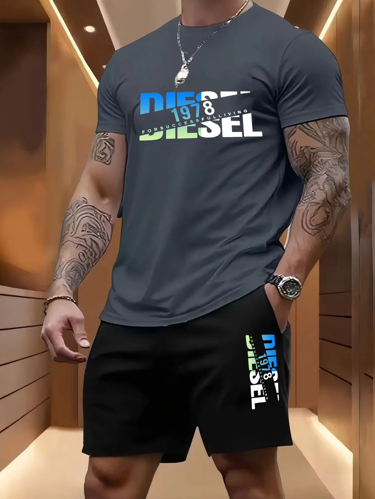 Ensemble homme imprimé, short taille élastique – CLEVI Paris