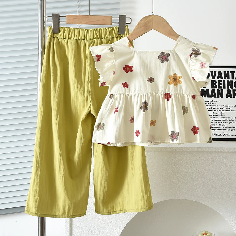 Ensemble fille haut fleuri et pantalon large – CLEVI Paris