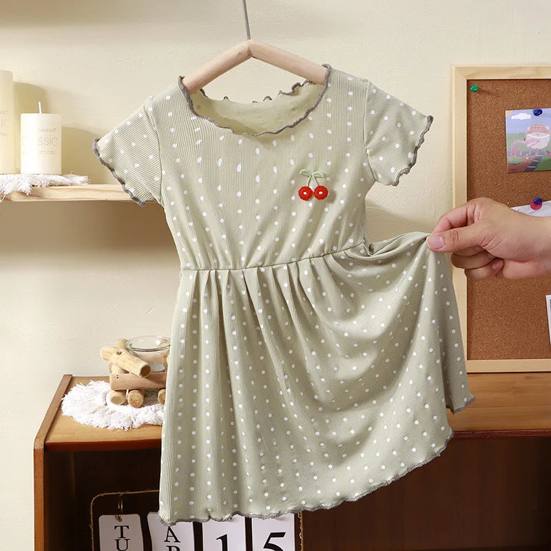 Robe fille à pois et manches courtes – CLEVI Paris