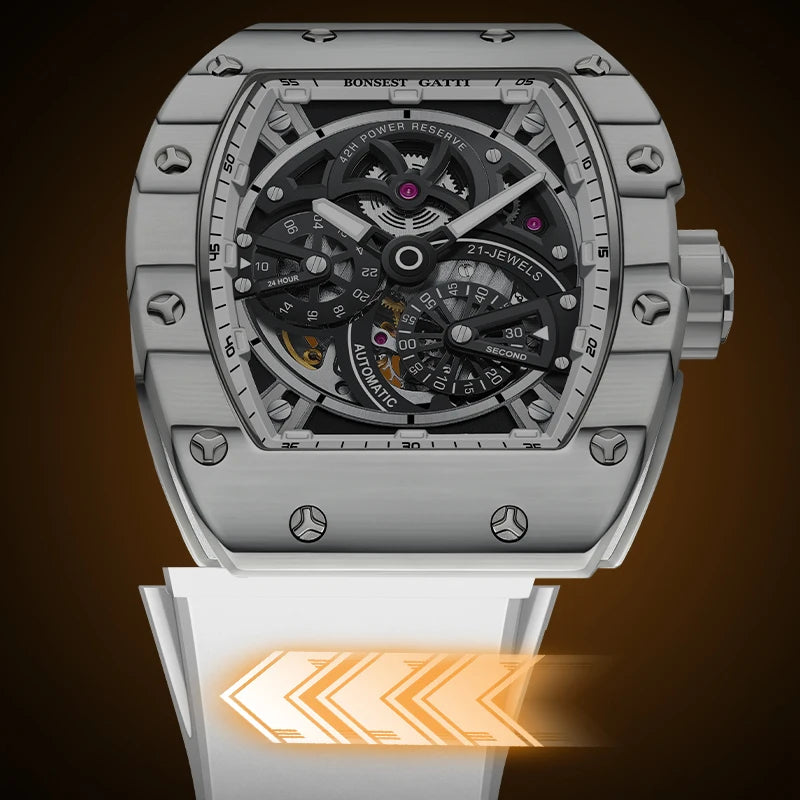 Montre Homme Automatique Squelette Tonneau Fibre de Carbone Lumineux Bonest Gatti BG9004 – CLEVI Paris