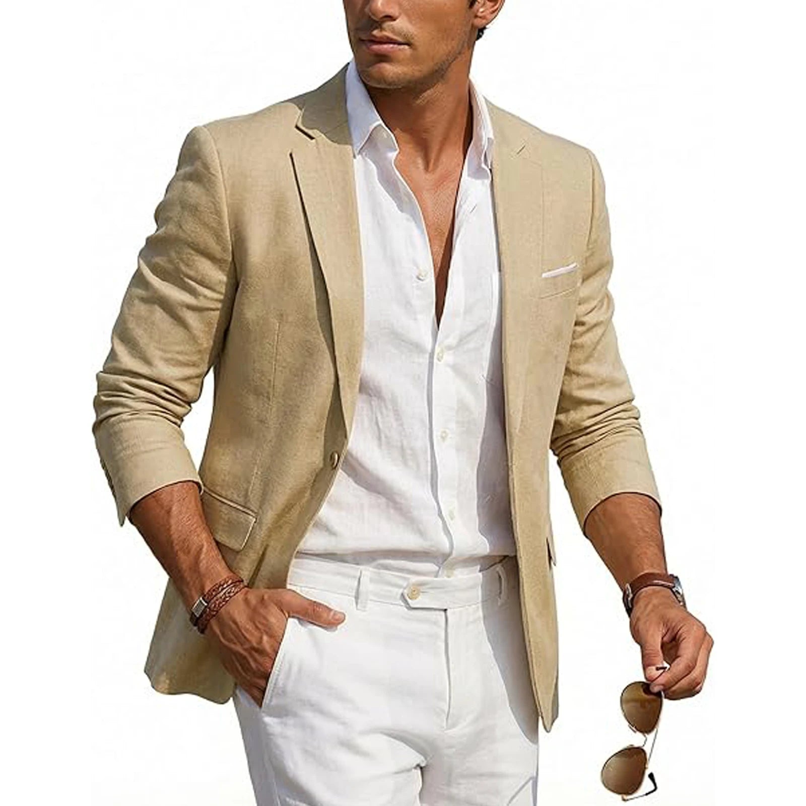 Blazer Homme Casual Lin Slim Fit Léger Un Bouton Mariage Plage – CLEVI Paris