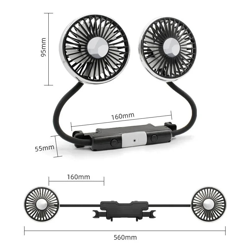 Ventilateur de voiture à double tête avec LED – CLEVI Paris