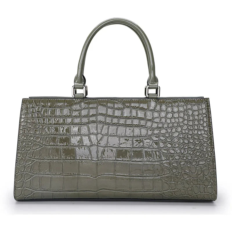 Sac Baguette Femme Cuir Croco Brillant Verrou Argenté Gris – CLEVI Paris